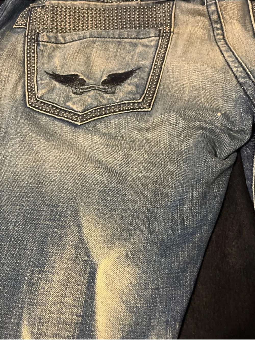 Robin's Jean Men's Blue Bleached Bootcut Jeans Size 38 Waist 34 Long